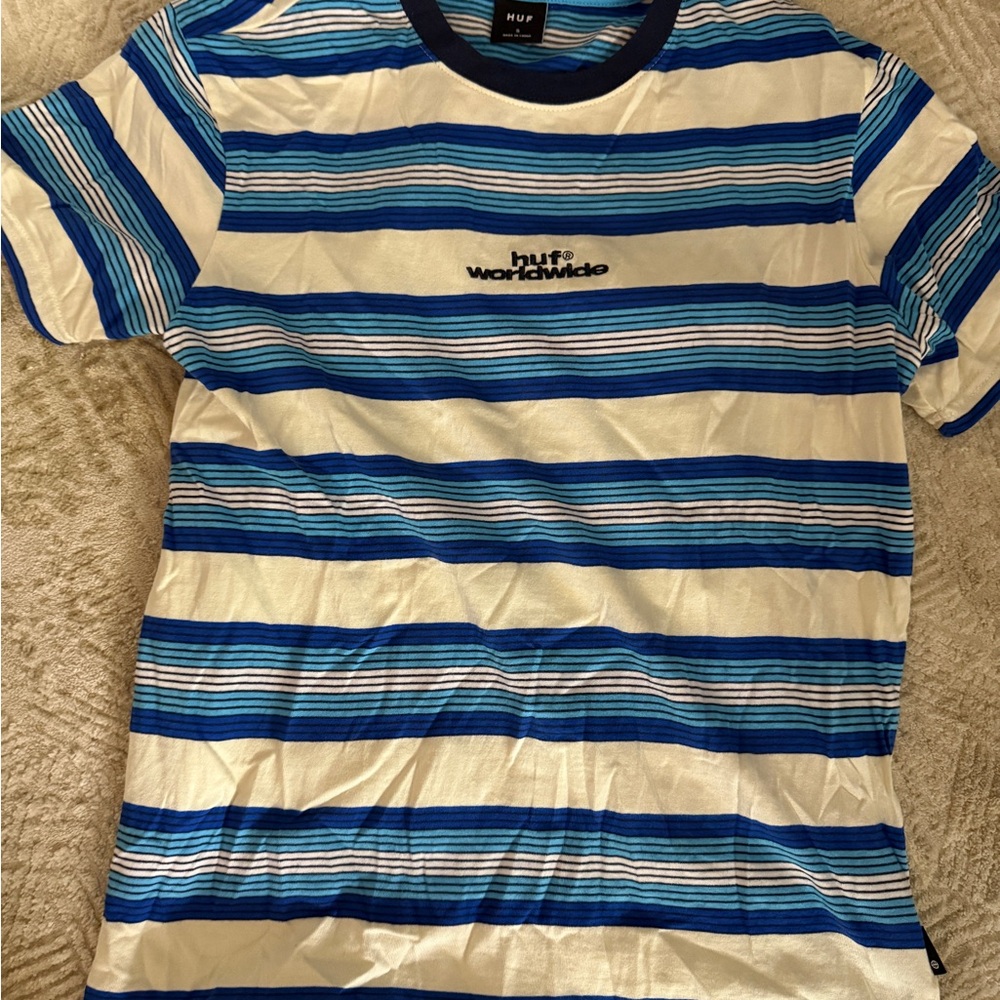 HUF Blue and White Striped Short Sleeve Tee